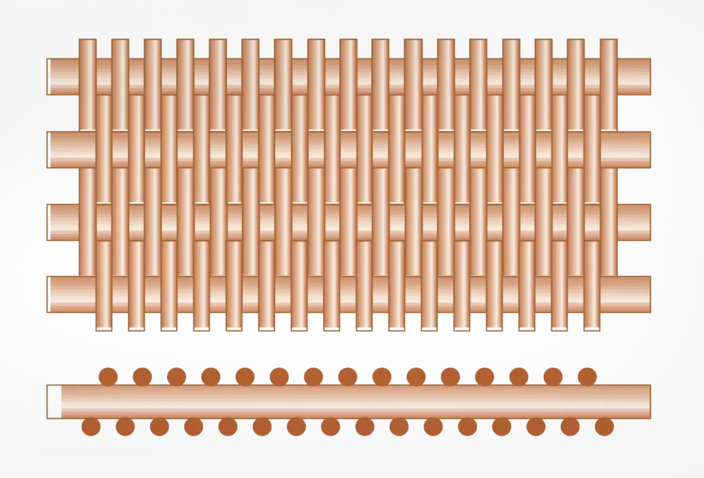 Technical cross-section diagram of an interlocked crimp wire mesh style for industrial applications.
